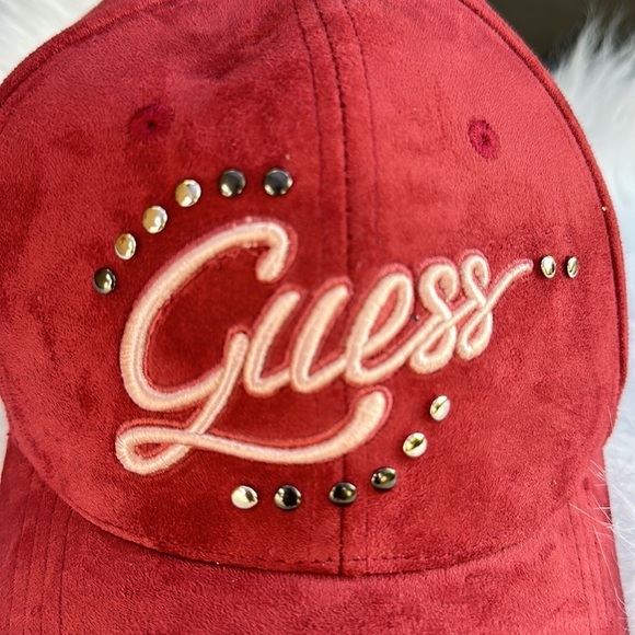 New Guess Faux Suede Embroidered Cap Red main image 6